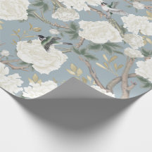 Classy Dusty Blue White Chinoiserie Blume Birds