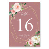 Classy Dusty Rose Blush Floral Geometric Wedding Tischnummer (Rückseite)