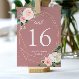 Classy Dusty Rose Blush Floral Geometric Wedding Tischnummer