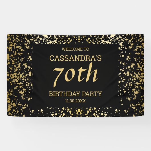 Classy Egypt Gold Sprinkles Black Birthday Banner (Horizontal)