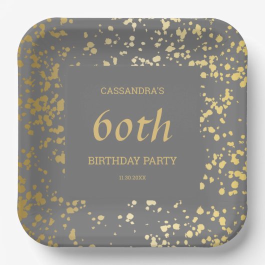 Classy Egypt Gold Sprinkles Gray Birthday Pappteller (Vorderseite)