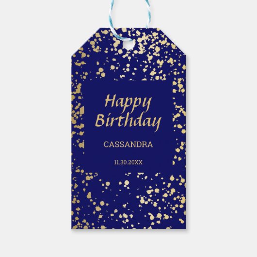 Classy Egypt Gold Sprinkles Navy Blue Geburtstag Geschenkanhänger (Vorderseite)