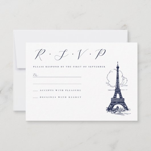 Classy Eiffel Tower France Illustration Wedding RSVP Karte (Vorderseite)
