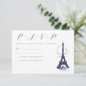 Classy Eiffel Tower France Illustration Wedding RSVP Karte (Stehend Vorderseite)