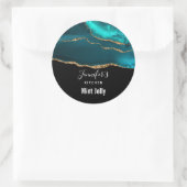 Classy Elegant Aquamarin Agate on Black Kitchen Runder Aufkleber (Tasche)