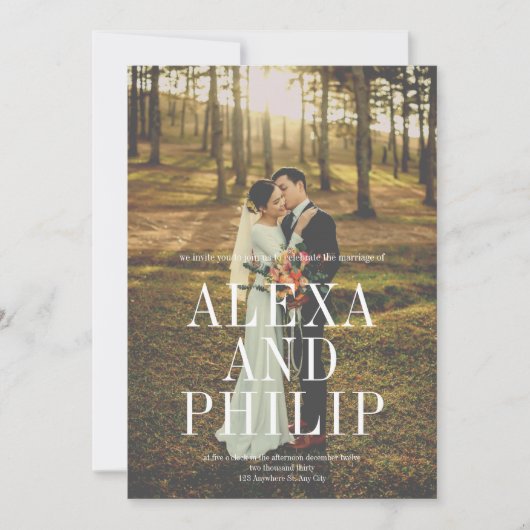 Classy Elegant Big Foto Wedding Einladung (Vorderseite)