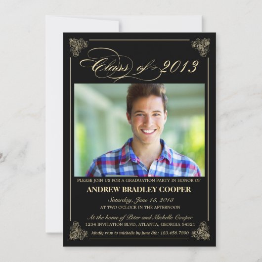 Classy Elegant Black 2013 Abschluss Foto Einladung (Vorderseite)