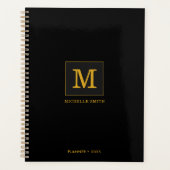 Classy Elegant Black Gold Monogram Name Planer (Vorderseite)