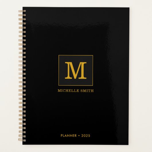 Classy Elegant Black Gold Monogram Name Planer (Vorderseite)