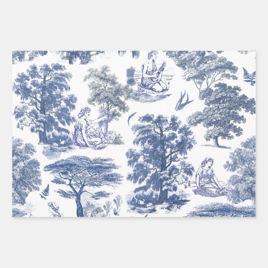 Classy Elegant Blue Country Toile Geschenkpapier Set (Vorderseite 3)