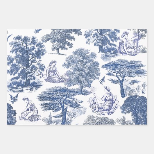 Classy Elegant Blue Country Toile Geschenkpapier Set (Vorderseite 2)