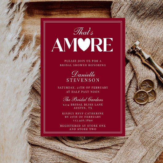 Classy Elegant Burgundy That's Amore Bridal Shower Einladung