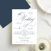 Classy Elegant Calligraphy Navy Blue Wedding Einladung