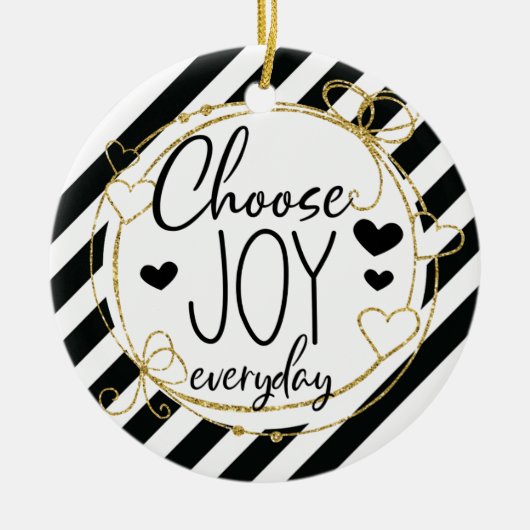 Classy Elegant Choose Joy Black Striping Christmas Keramik Ornament (Vorne)