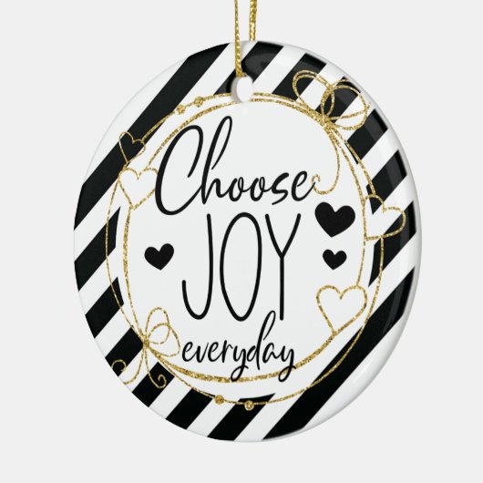 Classy Elegant Choose Joy Black Striping Christmas Keramik Ornament (Links)