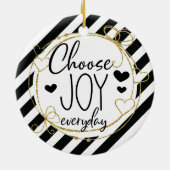 Classy Elegant Choose Joy Black Striping Christmas Keramik Ornament (Hinten)