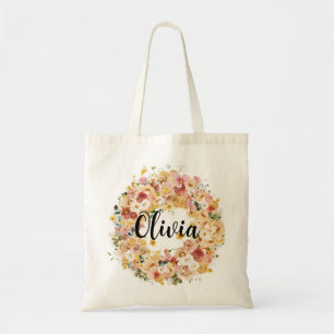 Classy Elegant Floral Bridesmaid Monogram Name Tragetasche