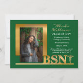 Classy Elegant Gold BSN Caduceus Foto Dk Green Ankündigung (Vorderseite)
