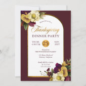 Classy Elegant Gold | Burgund-Floral-Erntedank Einladung (Vorderseite)