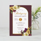 Classy Elegant Gold | Burgund-Floral-Erntedank Einladung (Stehend Vorderseite)