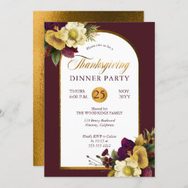 Classy Elegant Gold | Burgund-Floral-Erntedank Einladung