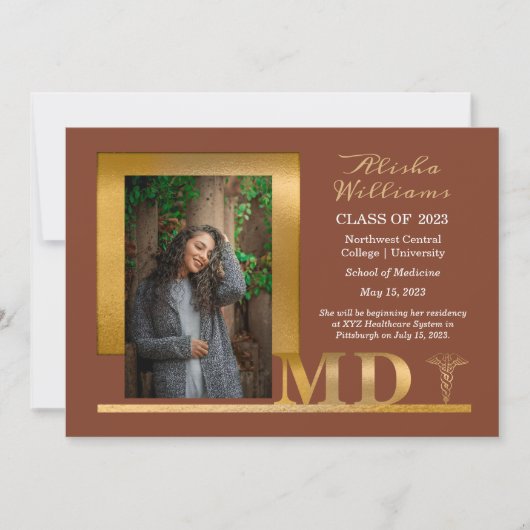 Classy Elegant Gold Caduceus 1 Foto Terracotta Ankündigung (Vorderseite)