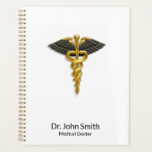 Classy Elegant Gold Caduceus Black Wings Medical Planer (Vorderseite)