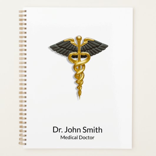 Classy Elegant Gold Caduceus Black Wings Medical Planer (Vorderseite)