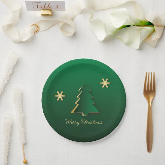 Classy Elegant Gold Green Christmas Tree Pappteller (Hochzeit)