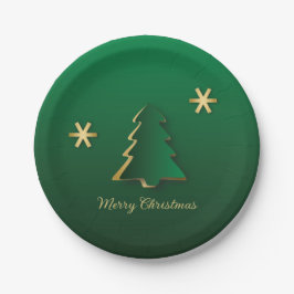 Classy Elegant Gold Green Christmas Tree Pappteller