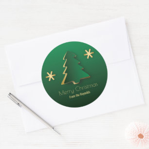 Classy Elegant Gold Green Christmas Tree Runder Aufkleber