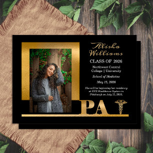 Classy Elegant Gold PA Caduceus 1 Foto Black Grad Ankündigung
