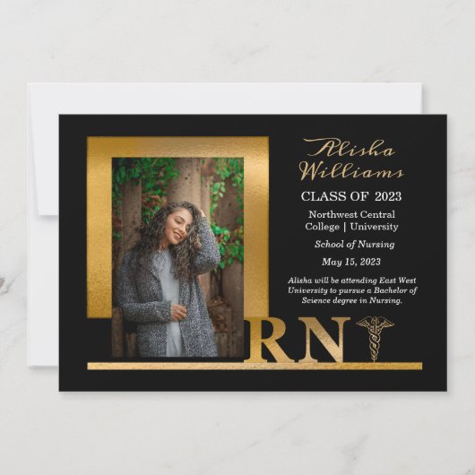 Classy Elegant Gold RN Caduceus 1 Foto Black Ankündigung (Vorderseite)