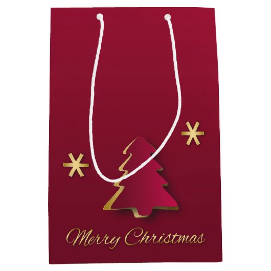 Classy Elegant Gold Roter Weihnachtsbaum Mittlere Geschenktüte (Vorderseite)