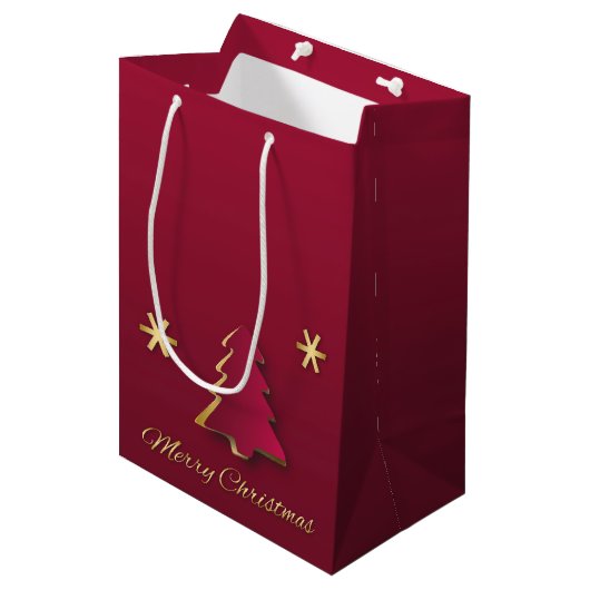Classy Elegant Gold Roter Weihnachtsbaum Mittlere Geschenktüte (Vorderseite Schrägansicht)