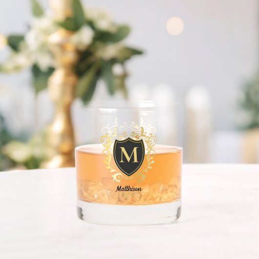 Classy Elegant Gold Tone Monogram Family Shield Whiskyglas (Insitu (Hochzeit))