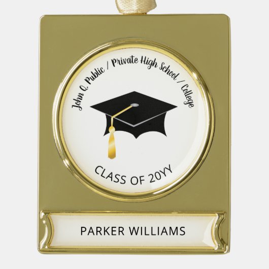 Classy Elegant Grad Cap School Graduate Abschluss Banner-Ornament Gold (Vorderseite)