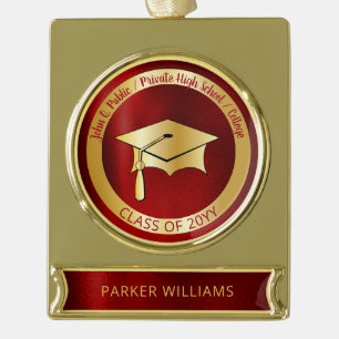 Classy Elegant Grad Cap School Graduate Abschluss Banner-Ornament Gold