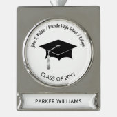 Classy Elegant Grad Cap School Graduate Abschluss Banner-Ornament Silber (Vorderseite)