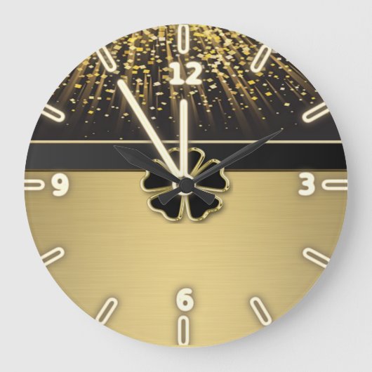 Classy Elegant Irish Shamrock ,Faux Gold Confetti Große Wanduhr (Vorderseite)