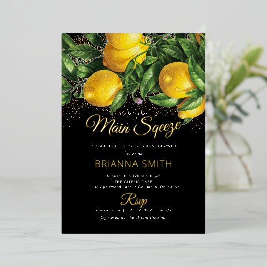 Classy Elegant Lemon Brautparty Real Folieneinladung (Stehend vorne)