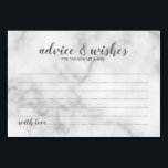 Classy Elegant Marble Wedding Advice und Wünsche Tischnummer<br><div class="desc">Klassische Elegant White Marble Wedding Advice and Wishings Card mit dem Titel in grauem,  modernem Script Schriftart mit Details in grau modernen Sans Serif Schriftart auf weißem Marmorboden. Ideal für Hochzeiten,  Babydusche,  Geburtstagsparty,  Brautparty,  Junggeselinnen-Abschied und alle besondere Anlässe.</div>