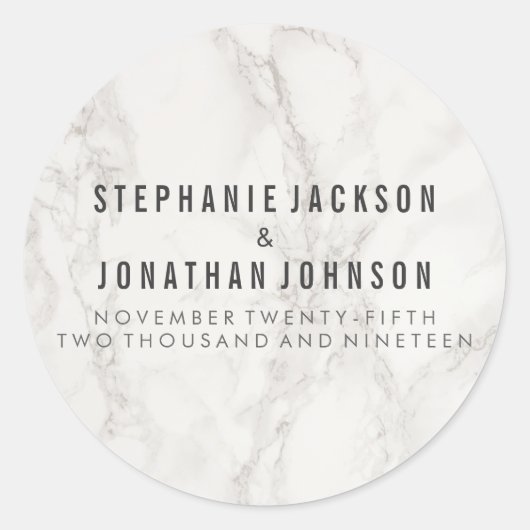 Classy Elegant Marble Wedding Celebration Runder Aufkleber (Vorderseite)