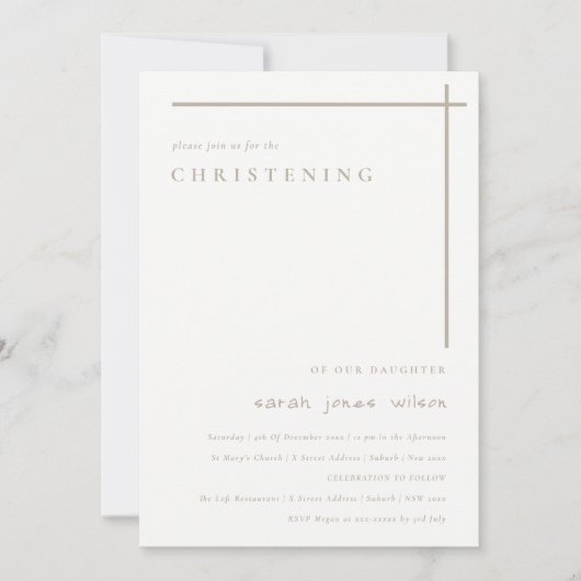Classy Elegant Minimal Duky Typography Christening Einladung (Vorderseite)