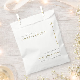 Classy Elegant Minimal Gold Typografie Christening Geschenktütchen