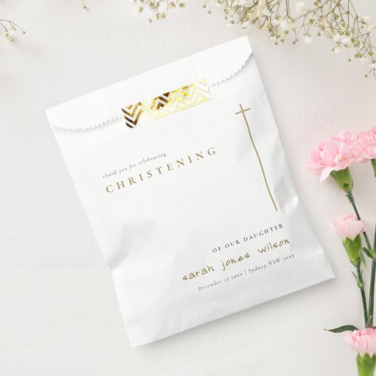 Classy Elegant Minimal Gold Typografie Christening Geschenktütchen (Versiegelt)