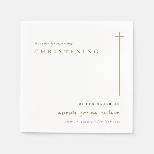 Classy Elegant Minimal Gold Typografie Christening Serviette (Vorderseite)