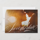 Classy Elegant Navy Blue Calligraphy QR Code Foto Save The Date (Vorderseite)