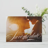 Classy Elegant Navy Blue Calligraphy QR Code Foto Save The Date (Stehend Vorderseite)