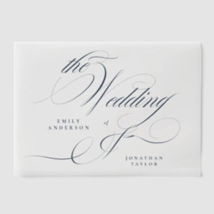 Classy Elegant Navy Blue Calligraphy Wedding Pergament Einladungen